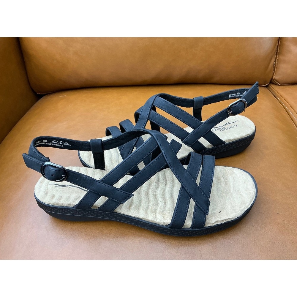 Comfort Wave Lobo Sandals Womens 8M Black Excellent Strappy‎ Comfort 31-8681